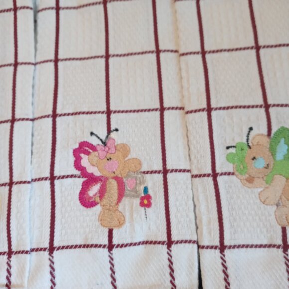 Kitchen Towels 3 PC Cotton Waffle Red Stripes Cute Embroidery Design 25x15 in. - Picture 8 of 9